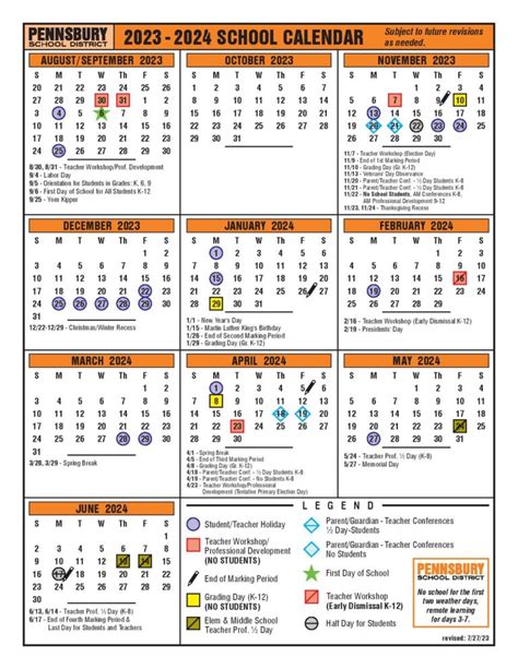 Pennsbury School District Calendar 2024-2025 (Holiday Breaks)