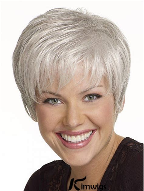 Synthetic Cropped Straight Capless Elderly Lady Wigs