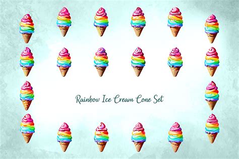 Rainbow Ice Cream Cone Set Graphic by Graphic Wonderland · Creative Fabrica