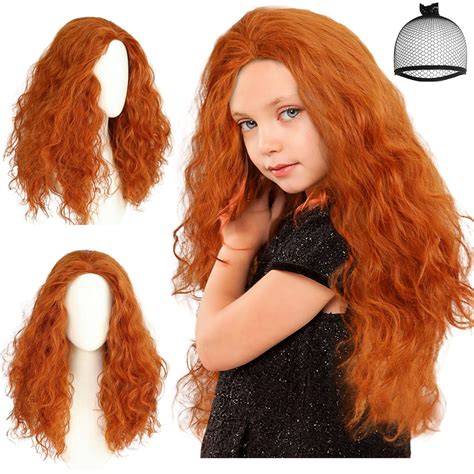 Anogol Wig Cap Reddish Brown Orange Curly Princess Wig Cosplay Copper Red Orange