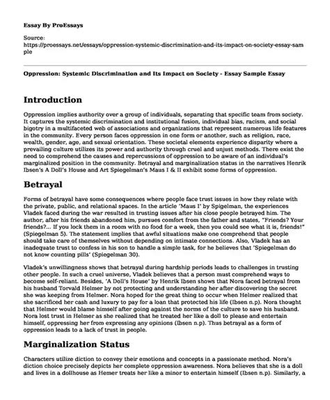 Oppression Systemic Discrimination And Its Impact On Society Essay