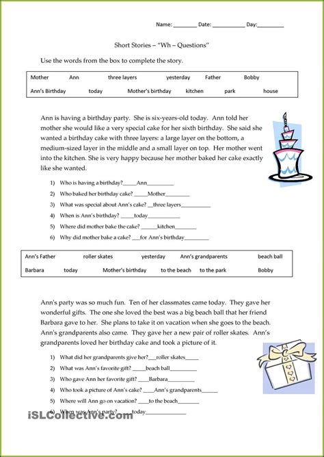 Reading Comprehension Wh Questions Worksheets