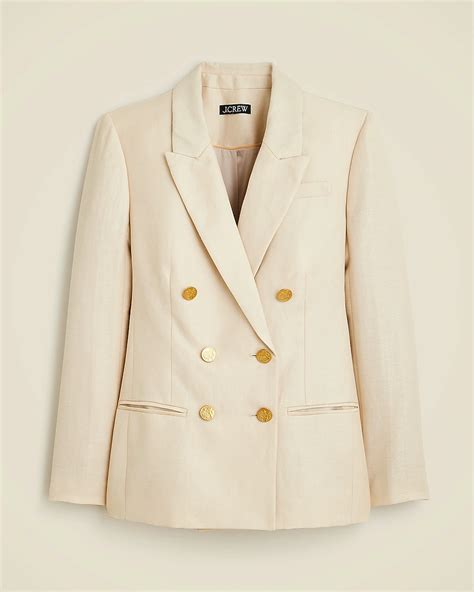 J Crew Double Breasted Blazer In Herringbone Linen Wool Blend For Women