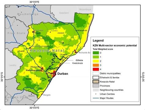 Map showing eThekwini and iLembe economic potential in relation to... | Download Scientific Diagram