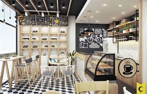 mini cafe interior design  black  white checkered flooring