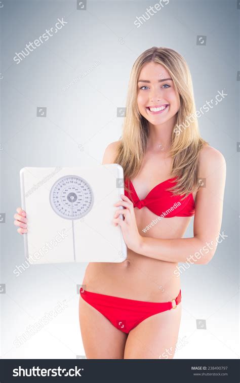 Fit Blonde Red Bikini Showing Scales Stock Photo 238490797 Shutterstock