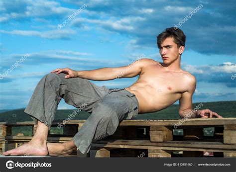 Topless Shirtless Male Model Outdoor Naked Bodybuilder Stock Photo By