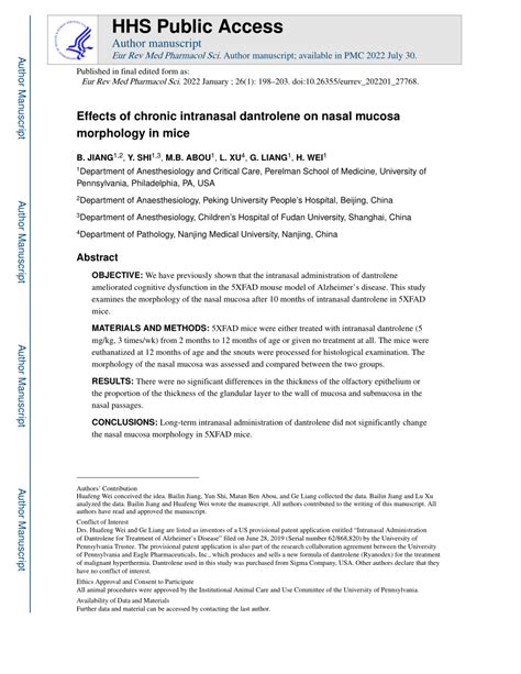 Pdf Effects Of Chronic Intranasal Dantrolene On Nasal Mucosa