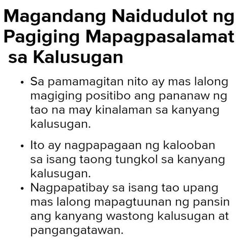 Kabutihang Dulot Ng Pagiging Mapagpasalamat Sa Kalusugan 1 2 3 4 5 Brainly Ph