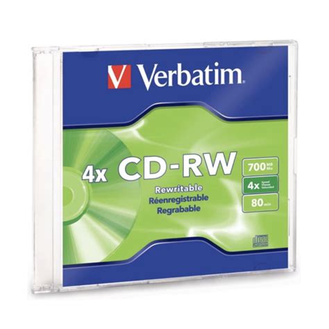 Verbatim Cd Rw Rewritable 4x High Speed 700mb80min With Slim Case