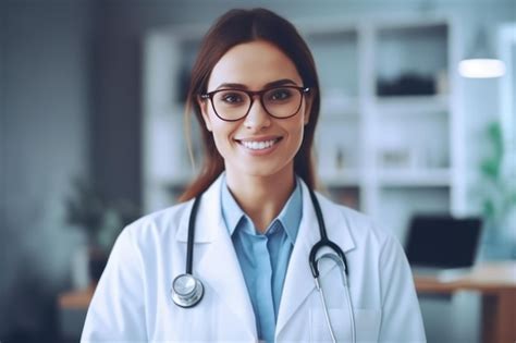 Premium Ai Image Portrait Of Smiling Female Doctor With Stethoscope