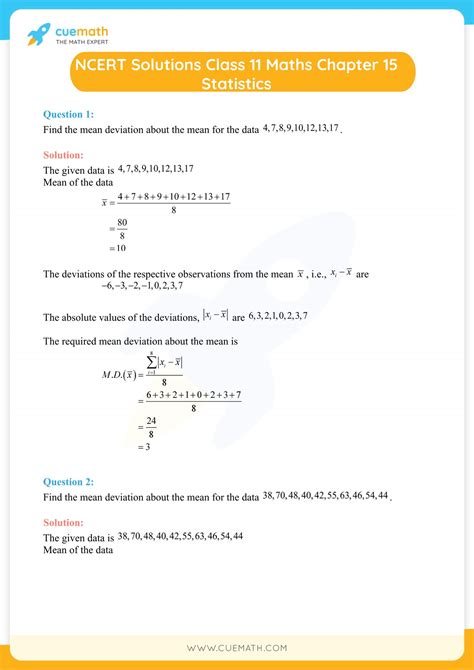 Ncert Solutions For Class 11 Maths Chapter 15 Statistics Download Free Pdf