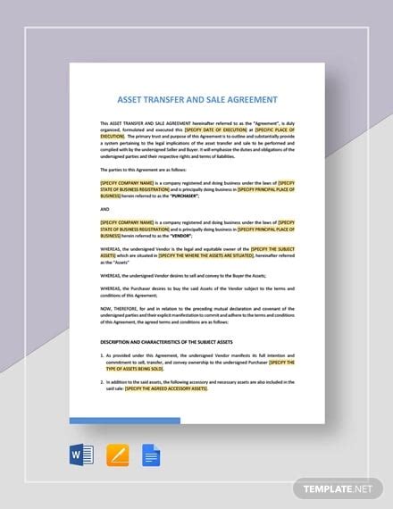 7 Asset Transfer Agreement Templates Pdf