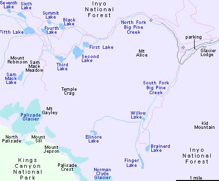 Map Of The Big Pine Lakes Trail Three Lakes Backpacking Trips Big