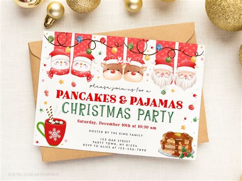 Editable Cute Pancakes And Pajamas Party Invitation Pancakes And