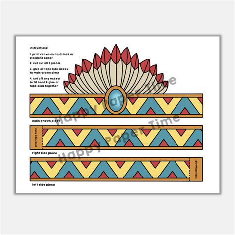 Native American Headdress Feathers Paper Crown Printable Costume Craft ...