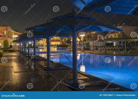 Luxury Resort with Pool at Night View. Hotel Outdoor Landscape with Pool Stock Image - Image of ...