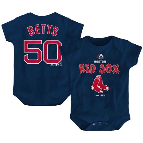 Newborn And Infant Boston Red Sox Mookie Betts Majestic Navy Stitched Player Name And Number Bodysuit