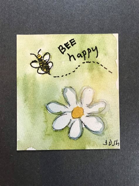 Bee Happy Magnet Watercolor Painting Bee and Flower - Etsy