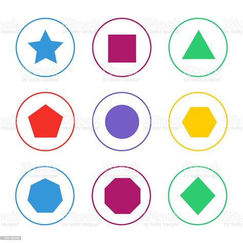 Colorful 2d Shapes Icon Set Stockvectorkunst En Meer Beelden Van Abstract Abstract Achthoek