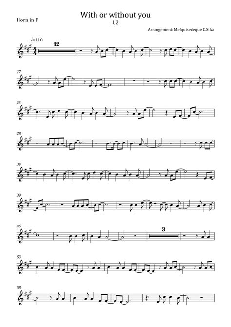 With Or Without You Sheet Music U2 French Horn Solo