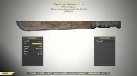 3 Executioners Machete Swing Speed 1 Endurance Fallout 76 Pc