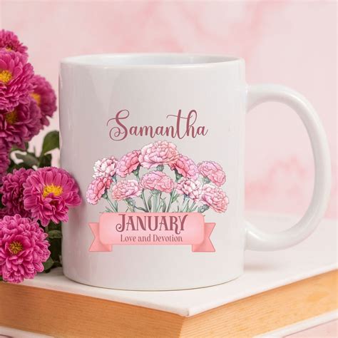 Personalized Birth Flower Mug Birth Flower T Bridesmaid Etsy