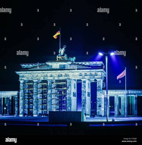 August 1986 Illuminated Brandenburg Gate At Night In East Berlin View