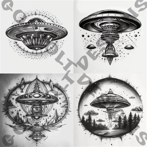 UFO Tattoo Design Pack 4 PSD and PNG Files Perfect for Artists and Sci ...