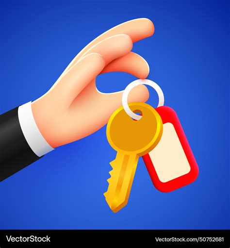 Hand holding a key 3d cartoon style Royalty Free Vector