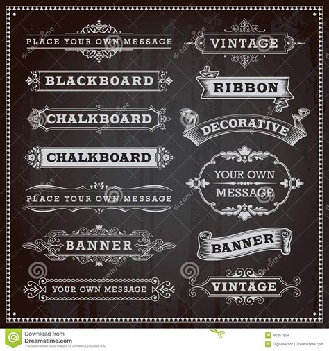 Chalkboard Banner And Ribbon Design Set On A Black Stock Vector