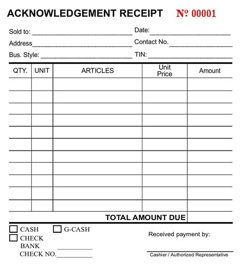 Acknowledgement Receipt 3 Pads Carbonized Duplicate Generic Receipt