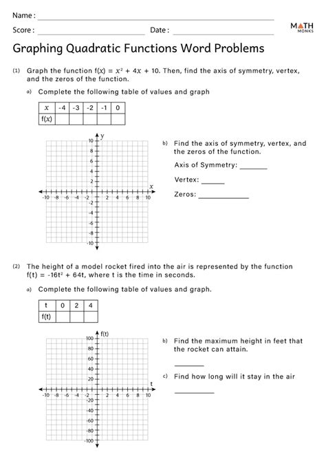 Quadratic Word Problems Worksheets - Math Monks