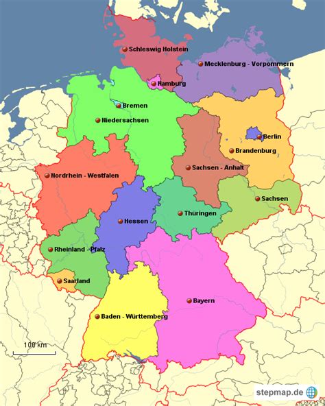 Stepmap Die 16 Bundesländer Landkarte Für Deutschland