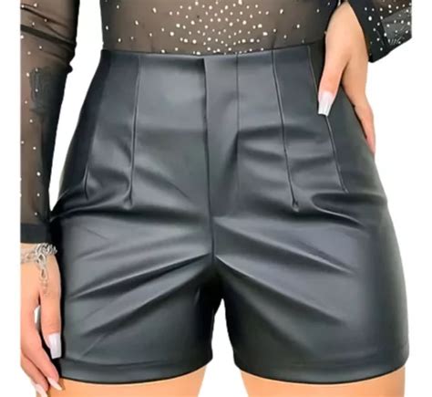 Short Couro Fake Feminino Cintura Alta Courino Ziper Lateral Mercadolivre