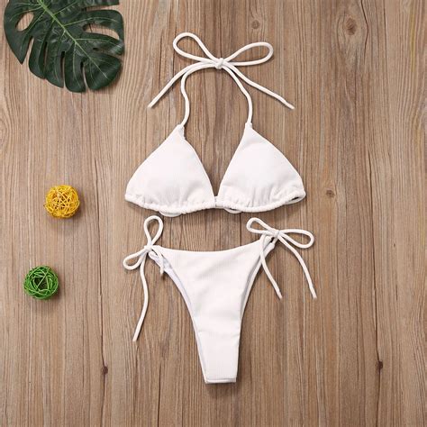 Summer Sexy Solid Mirco Bikini Sets Women Tie Side G String Thong