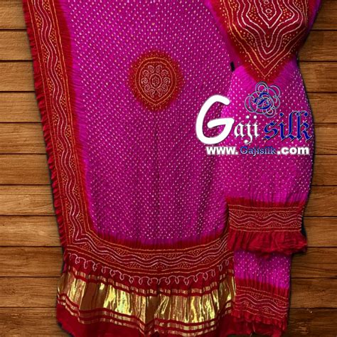 Pink Red Bandhani Pure Gaji Silk Dress Material Gaji Silk Bandhani