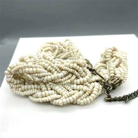 Vintage Braided Seed Bead Choker Elegant Milk Glass Gem