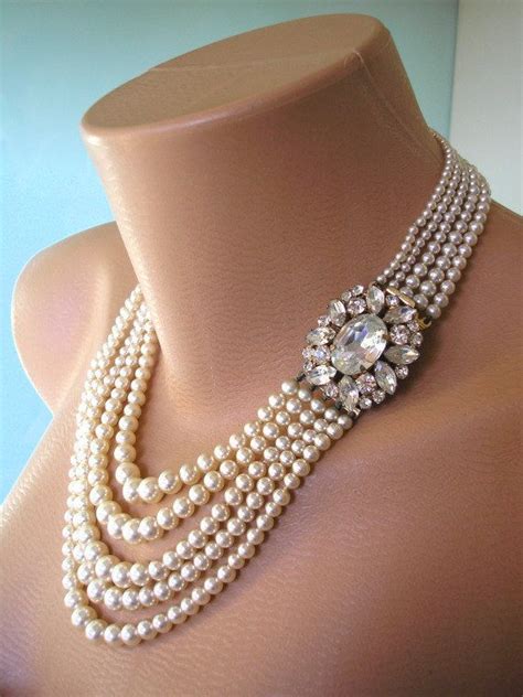 Mother Of The Bride Pearl Necklace Great Gatsby Jewelry Statement