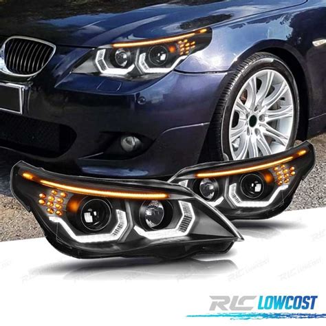 PHARES POUR BMW E60 E61 ANGEL EYES LED U HALO FOND NOIR 03 0