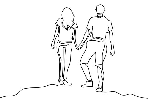 Continuous Line Drawing Romantic Couple Holding Hands Lovers Theme