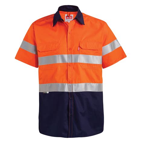 Jonsson Workwear Cotton Two Tone Short Sleeve Reflective Work Shirt