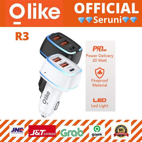 Jual OLIKE R3 CAR CHARGER MOBIL DUAL USB TYPE C FAST CHARGING PD 20W