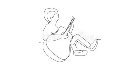 Continuous Line Drawing Of Sitting Guitarist Playing Guitar Musical Home Wall Decor Art Poster