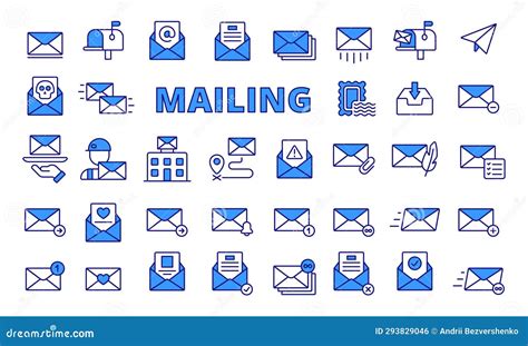 Mailing Icons In Line Design Blue Envelope Mail Business Email