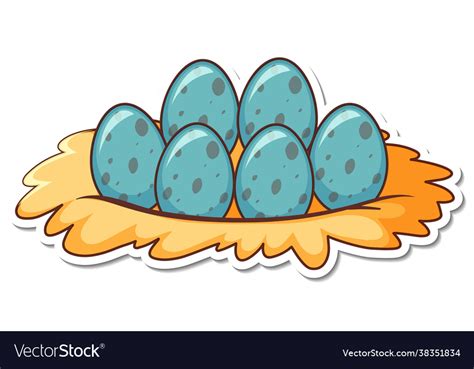 Sticker Design With Eggs In Bird Nest Isolated Vector Image