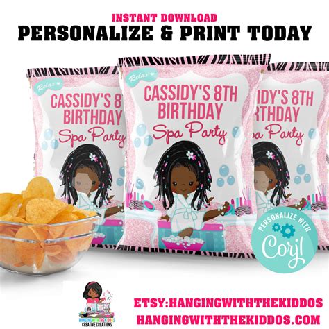 Party Favors Games Printable Ziplining Party Chip Bag Label Editable