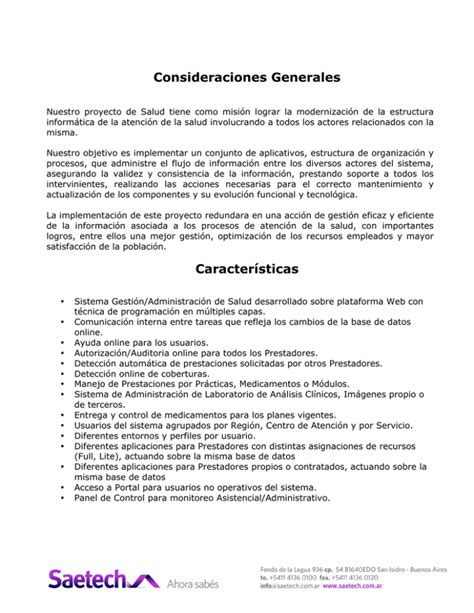 Consideraciones Generales Características