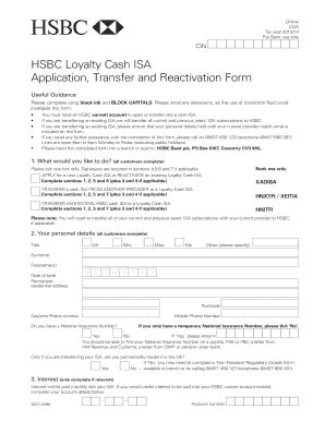 Fillable Online Hsbc Loyalty Cash Isa Bapplicationb Btransferb And