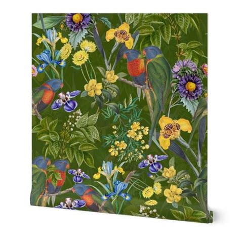 Vintage Tropical Birds And Flower Jungle Spoonflower